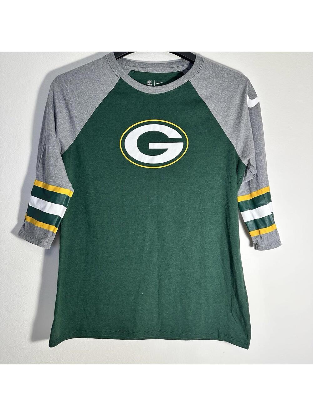 Green Bay Packers Shirt Womens LARGE Green Nike NFL Team 3/4 Sleeve T-Shirt